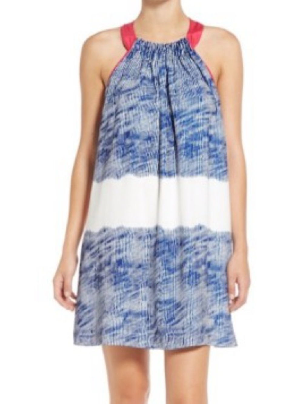 Felicity & Coco Navy and White Printed Dress with Hot Pink Straps